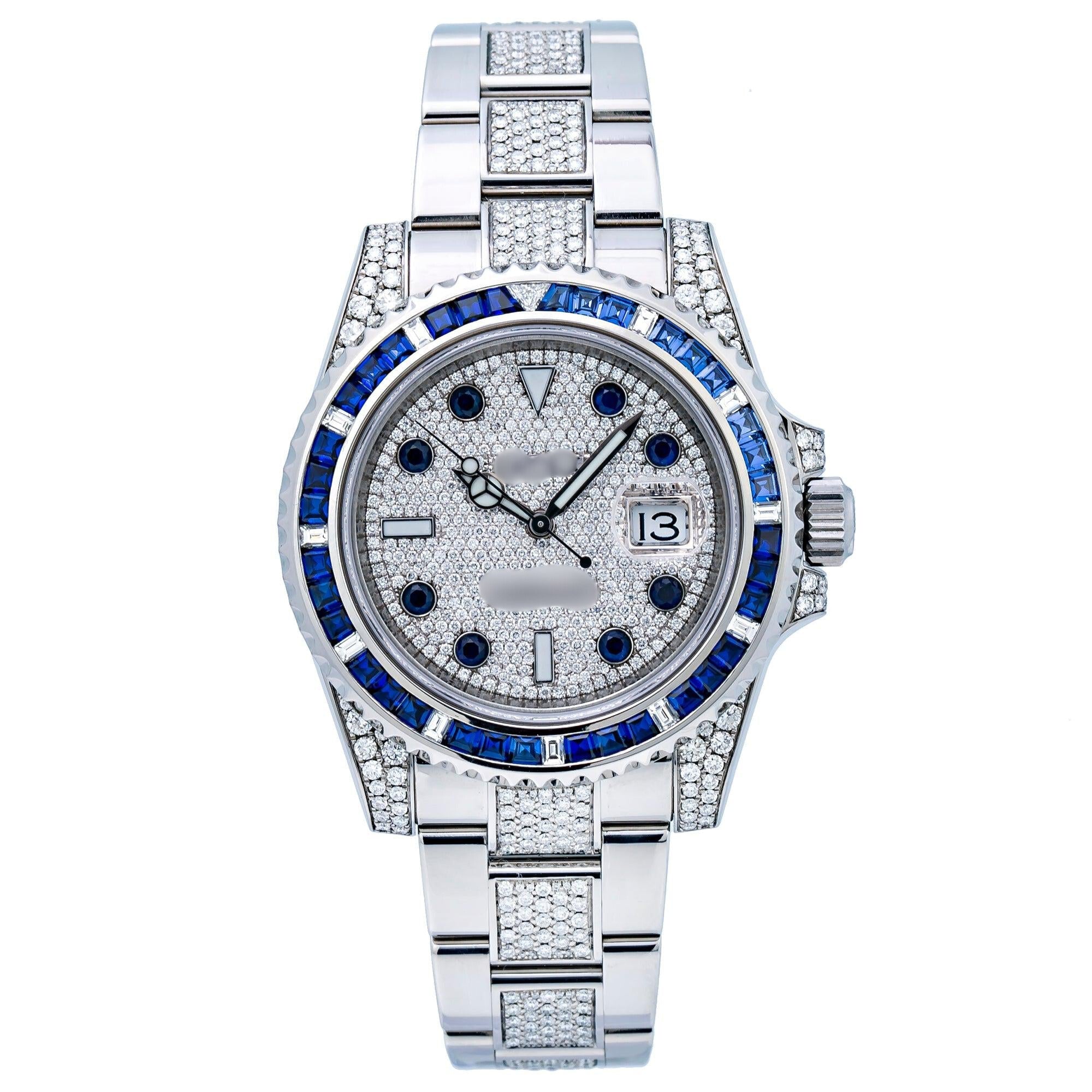Moissanite Glow Watch 40MM Silver Diamond Dial With Stainless Steel Bracelet