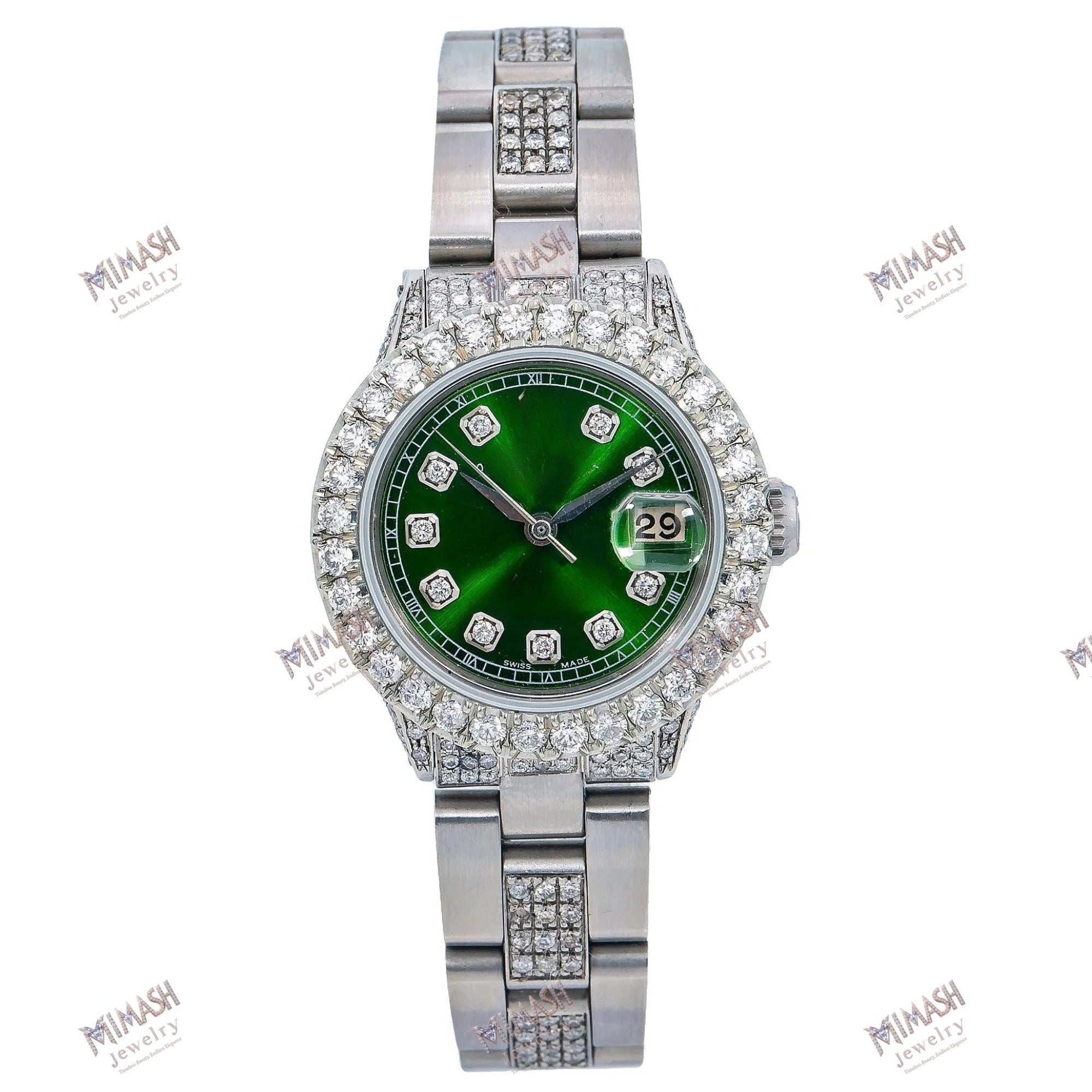 Unisex Moissanite Iced Out Watch Green Diamond Dial With 6.05 CT Diamonds