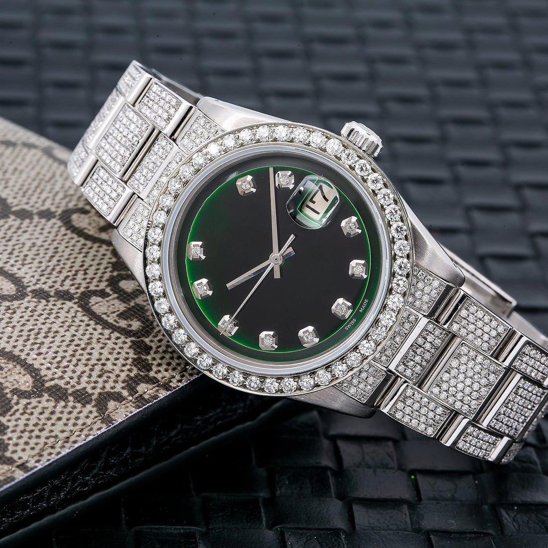 Luxury Moissanite  Diamond Watch 26mm Black Diamond Dial With 3.75 CT Diamonds