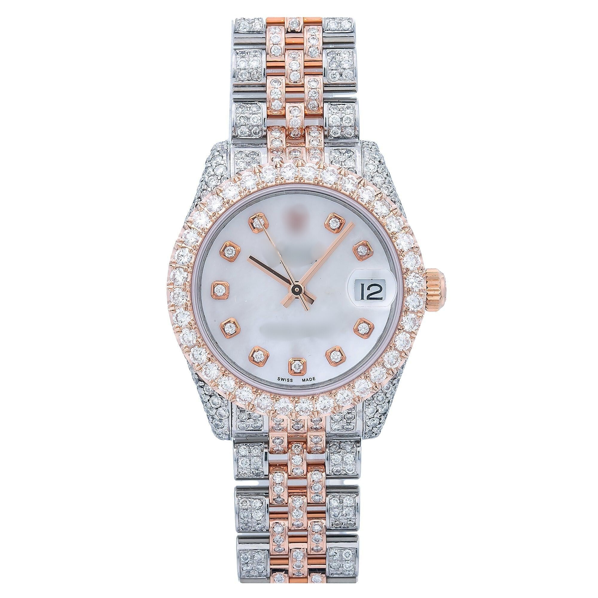 Moissanite Luxury Watch  31MM White Diamond Dial With 11.25 CT Diamonds