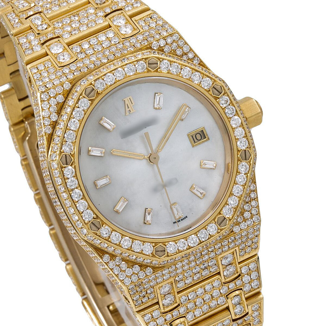 Gold Fire Moissanite Watch 33MM Silver Diamond Dial With 13.75 CT Diamonds