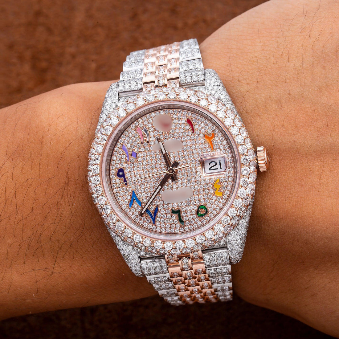 Eye-Catching Moissanite Watch 41MM Rose Gold Diamond Dial With 15.75 CT Diamonds