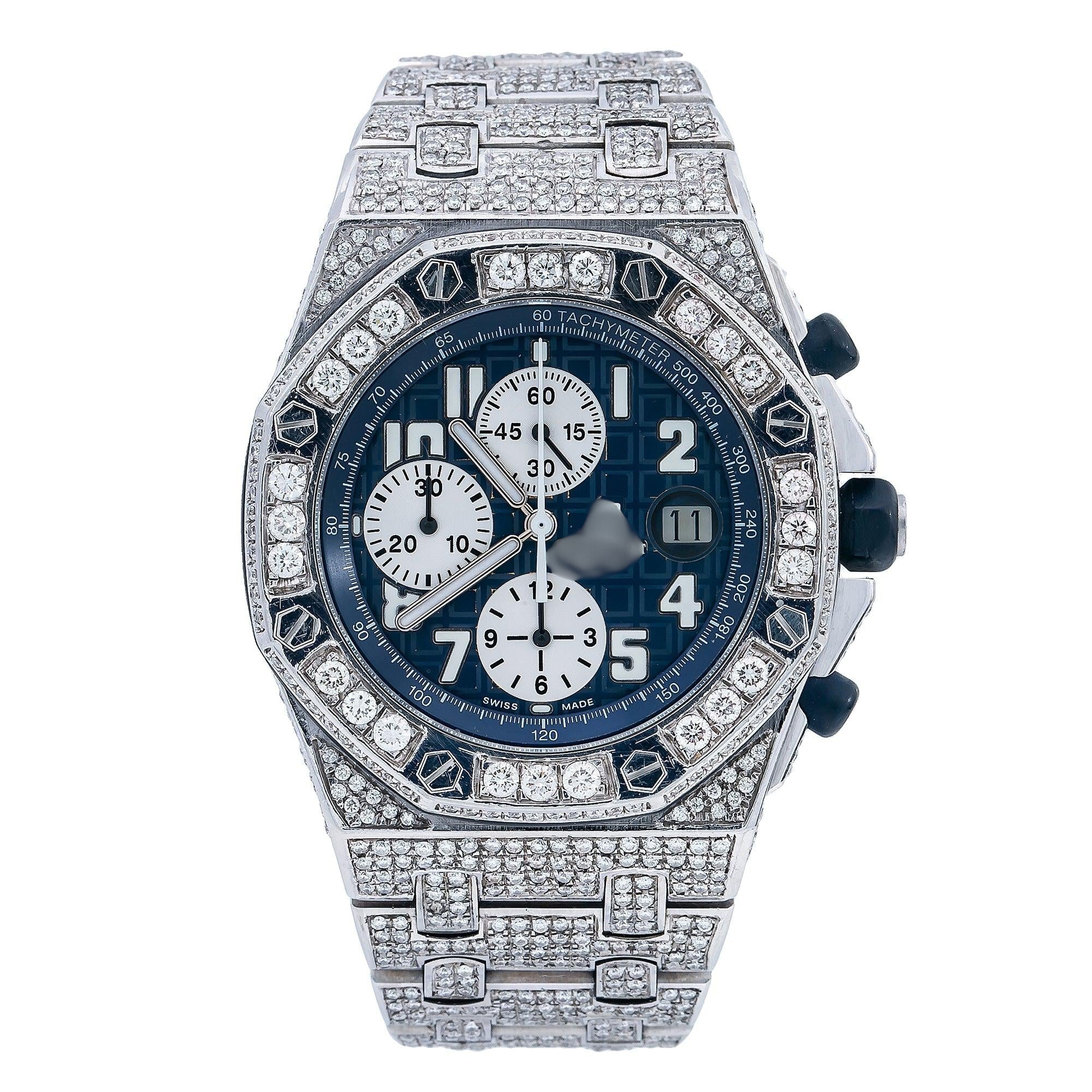 Elegant Moissanite Watch 42MM Blue Dial With 23.25 CT Diamonds