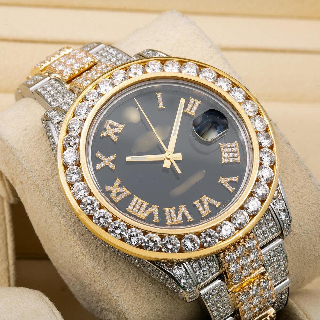 CrownSpark Diamond Watch 41mm Black Diamond Dial With 16.25 CT Diamonds
