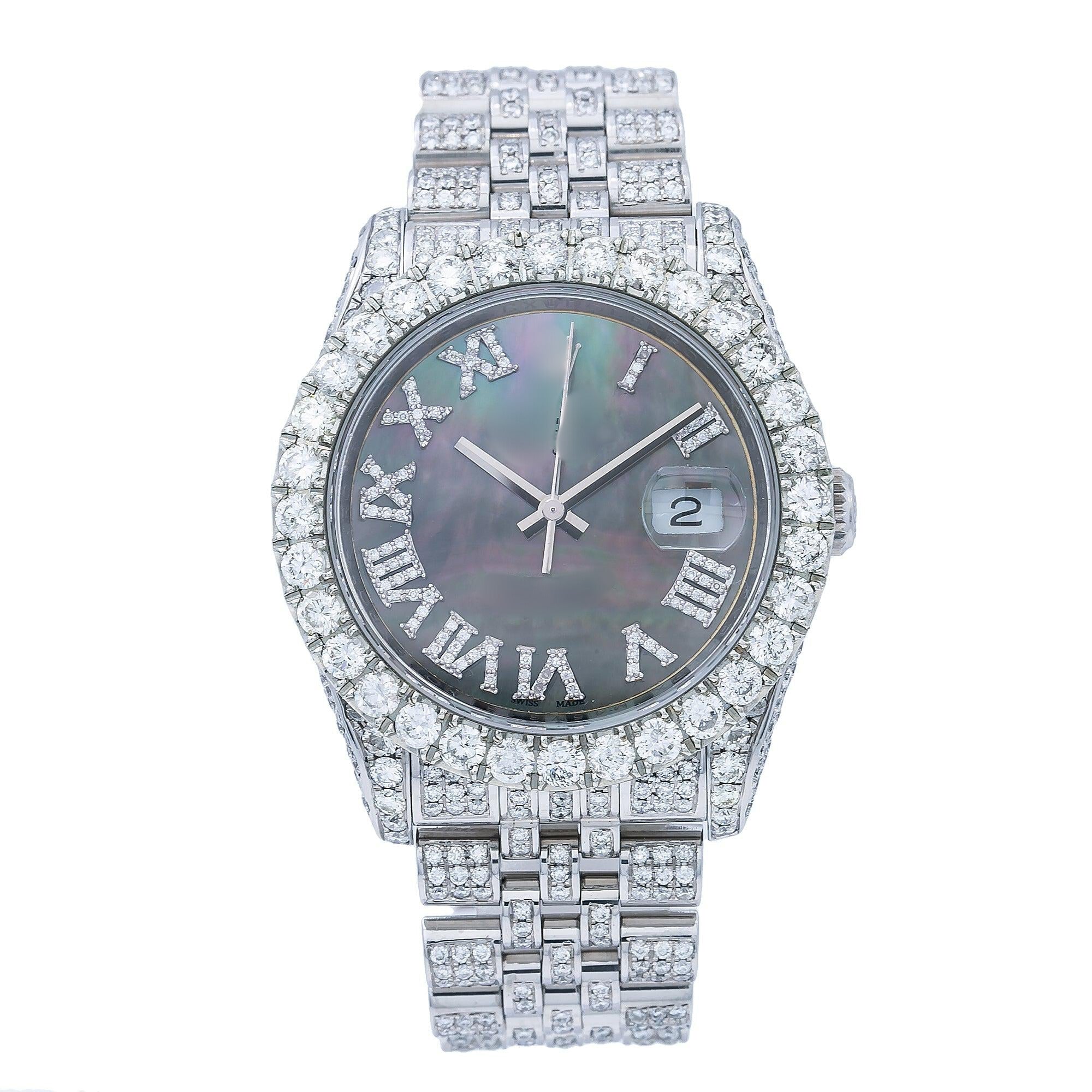 All-Weather Moissanite Watch 36MM Mother of Pearl Diamond Dial With 11.25 CT Diamonds
