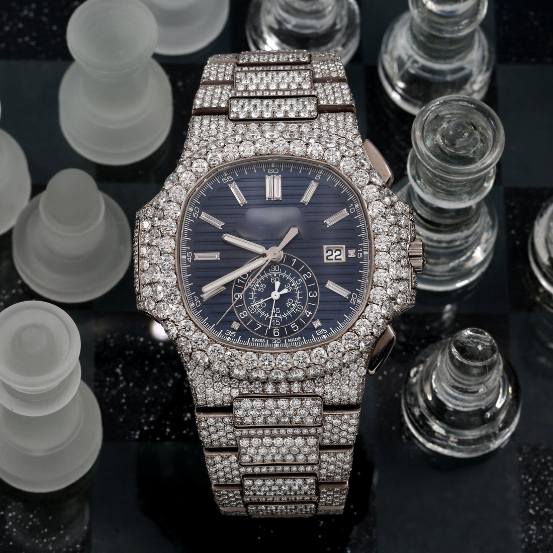 Full Stone Moissanite Diamond Watch 44MM Diamond Dial With Diamond Bezel And Bracelet