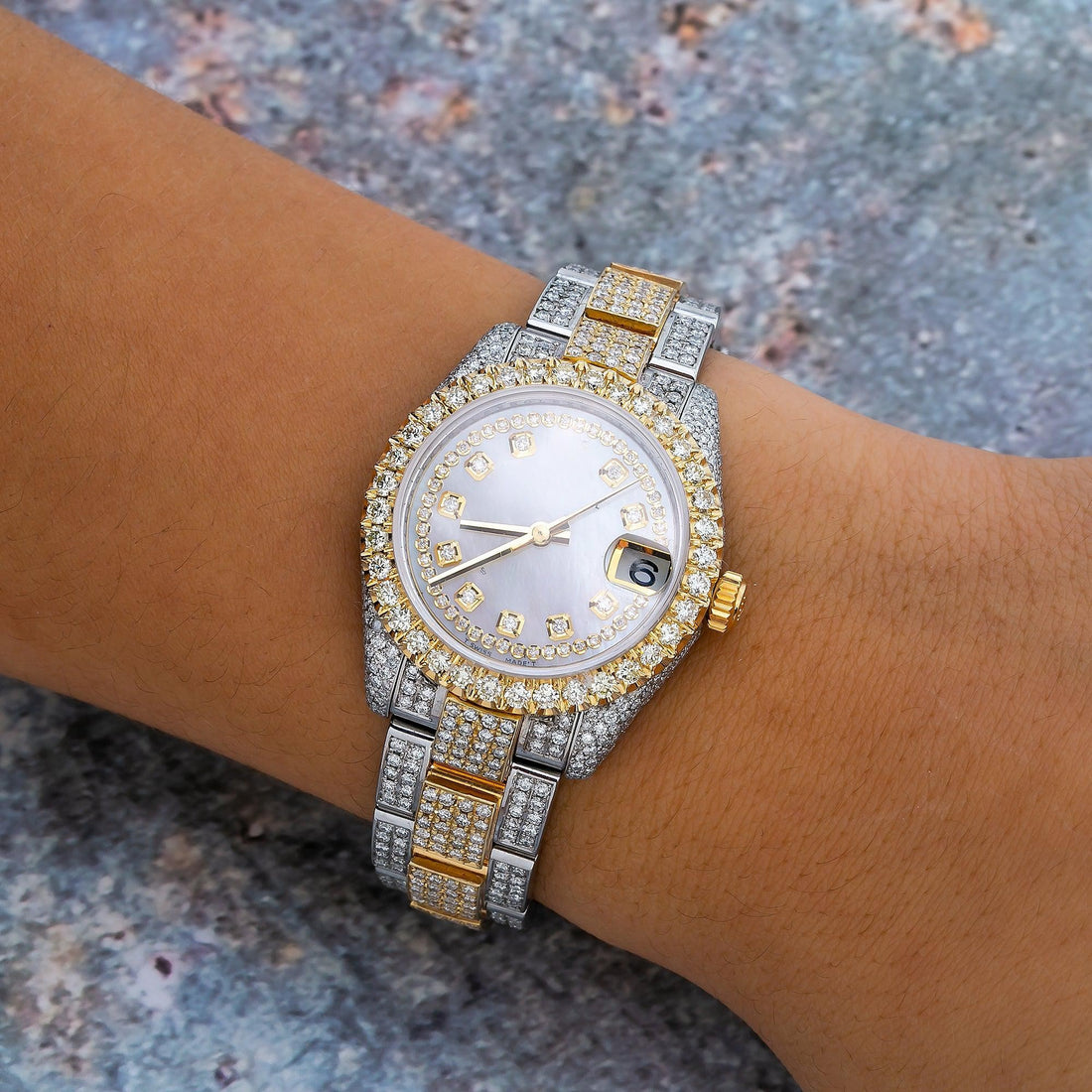 Full Frost Moissanite Watch 31MM White Diamond Dial With 12.25 CT Diamonds