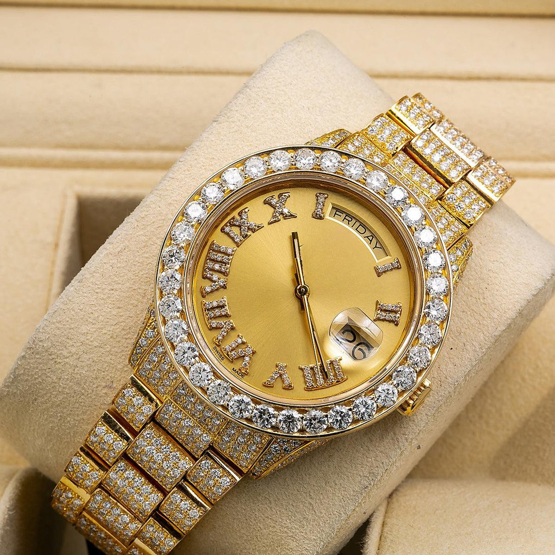Shine Era Moissanite Watch 36mm Champagne Dial With 18.83 CT Diamonds