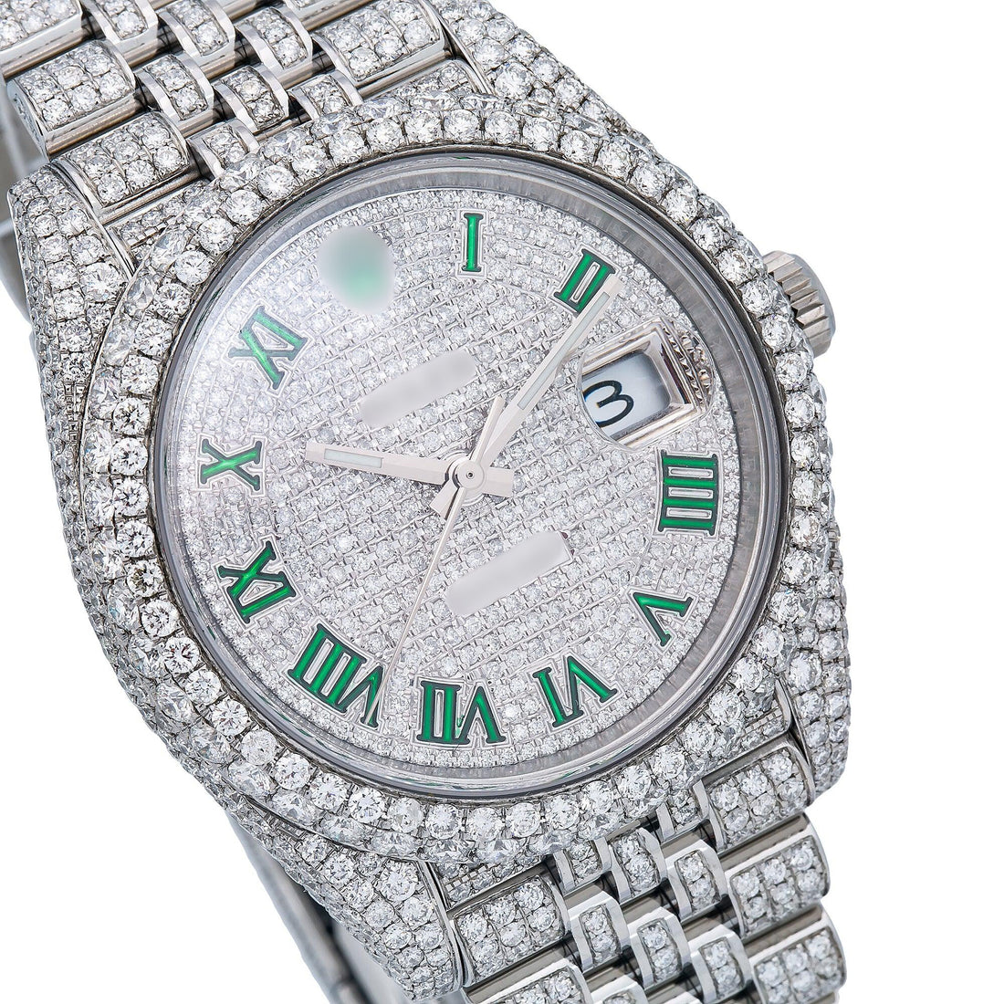 Minimalist Moissanite Watch 41MM Silver Diamond Dial With Stainless Steel Jubilee Bracelet