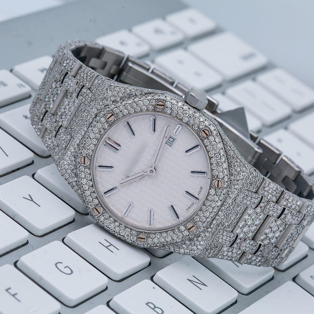 Moissanite Timekeeper  33MM White Dial With 18.25 CT Diamonds