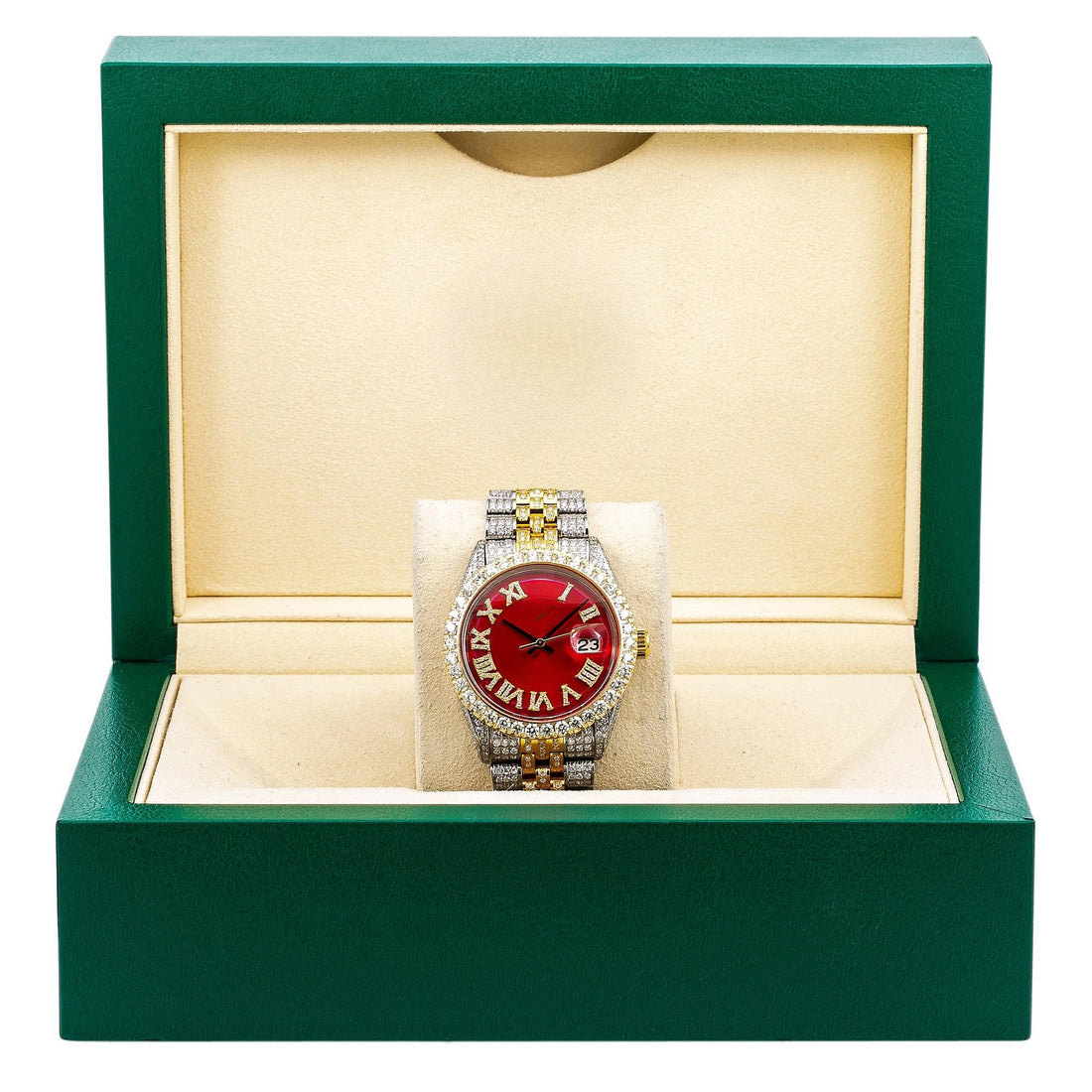 Shine Bright Moissanite Watch 36mm Red Diamond Dial With 8.25 CT Diamonds
