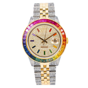 Moissanite Halo Watch  36MM Rainbow Diamond Dial With 5.25 CT Diamonds