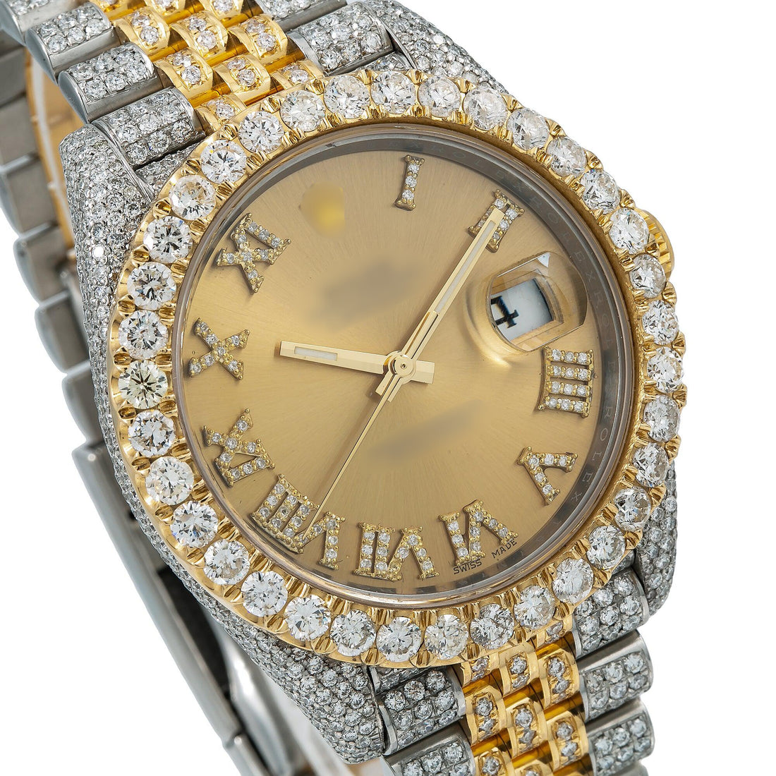 Moissanite Fuel Watch 41mm Champagne Diamond Dial With Stainless Steel Jubilee Bracelet