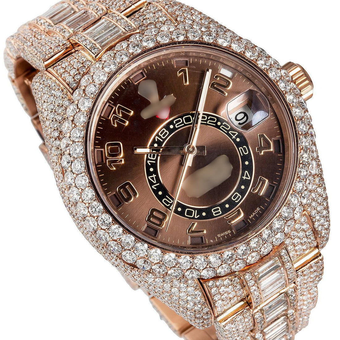 High Clarity Moissanite Watch 42mm Brown Dial 28.75CT Diamonds