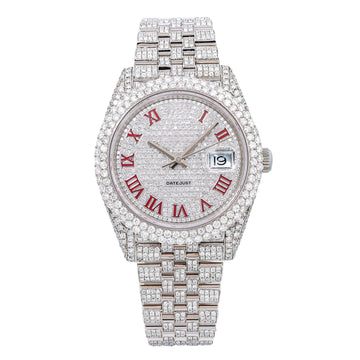 Ice Flood Moissanite Watch 41MM Red Diamond Dial With Stainless Steel Jubilee Bracelet
