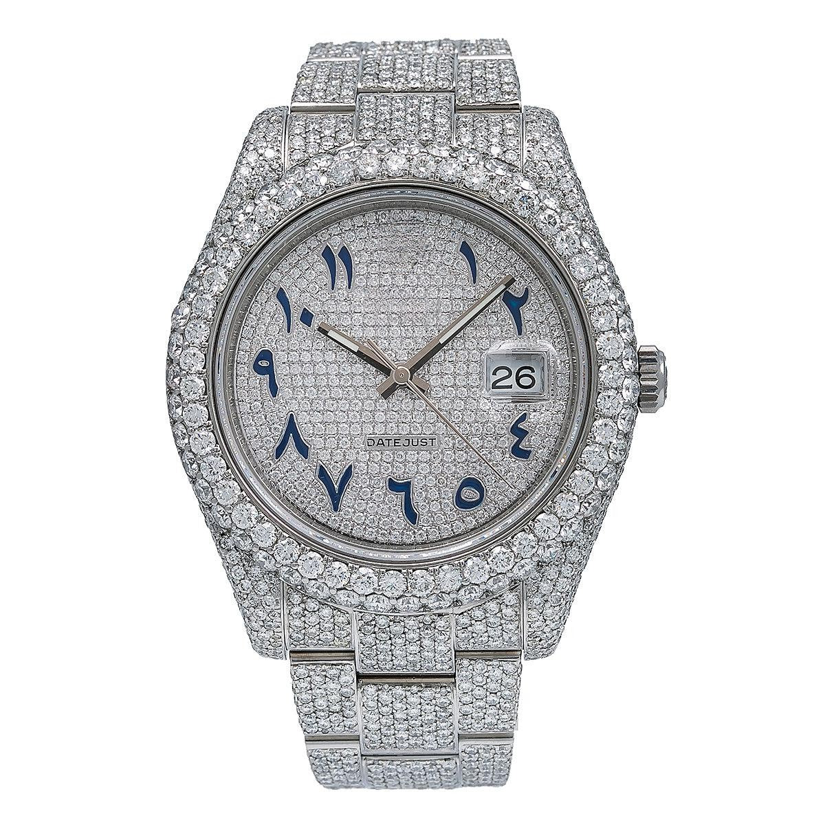 Glacier Glow Moissanite Watch 40mm Silver Diamond Dial With 18.75 CT Diamonds