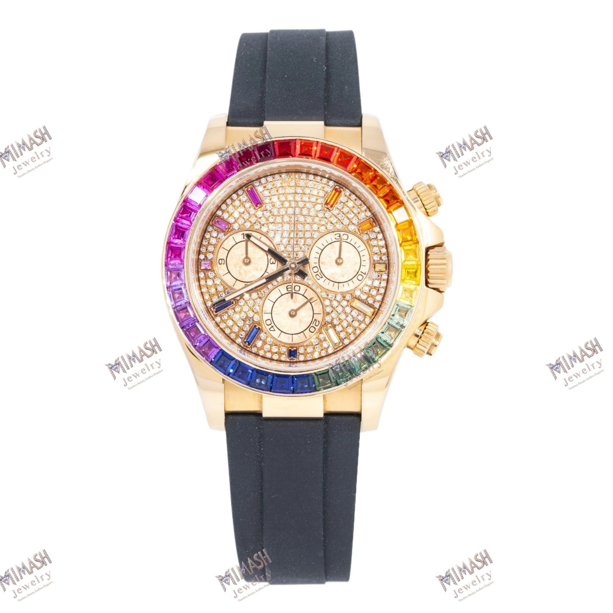Arctic Blaze Moissanite Diamond Watch 40MM Rainbow Diamond Dial And Bezel With Black Oysterflex Bracelet