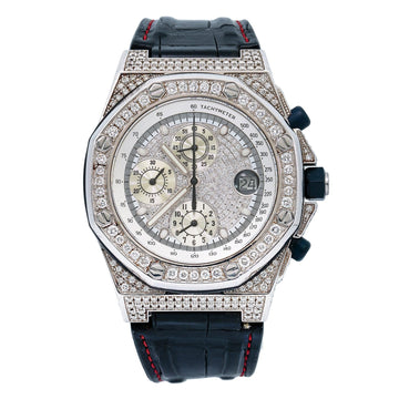 Street Crown Watch Silver Diamond Dial With Leather Bracelet
