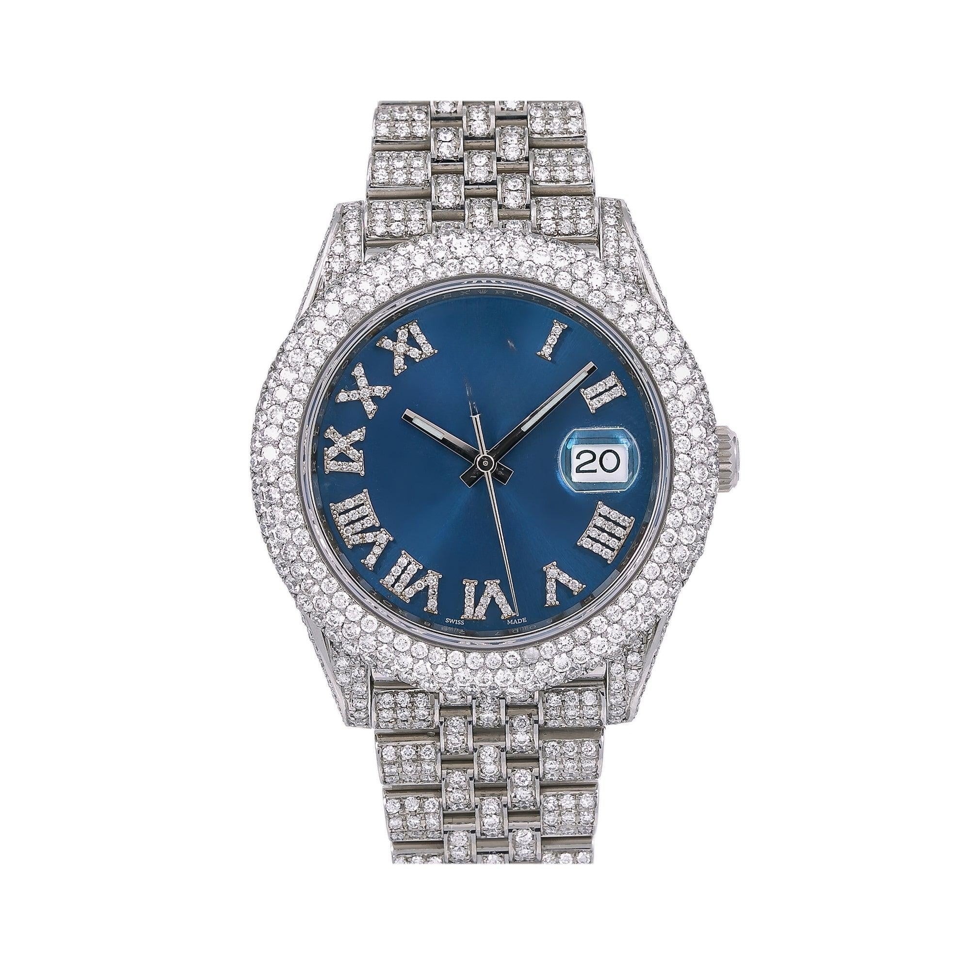 Limitless Shine Moissanite Watch  41mm Blue Diamond Dial With Stainless Steel Jubilee Bracelet