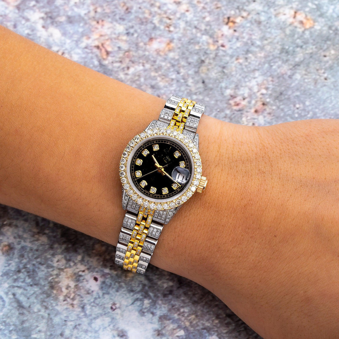 Hip Hop Moissanite Watch 26MM Black Diamond Dial With 6.25 CT Diamonds