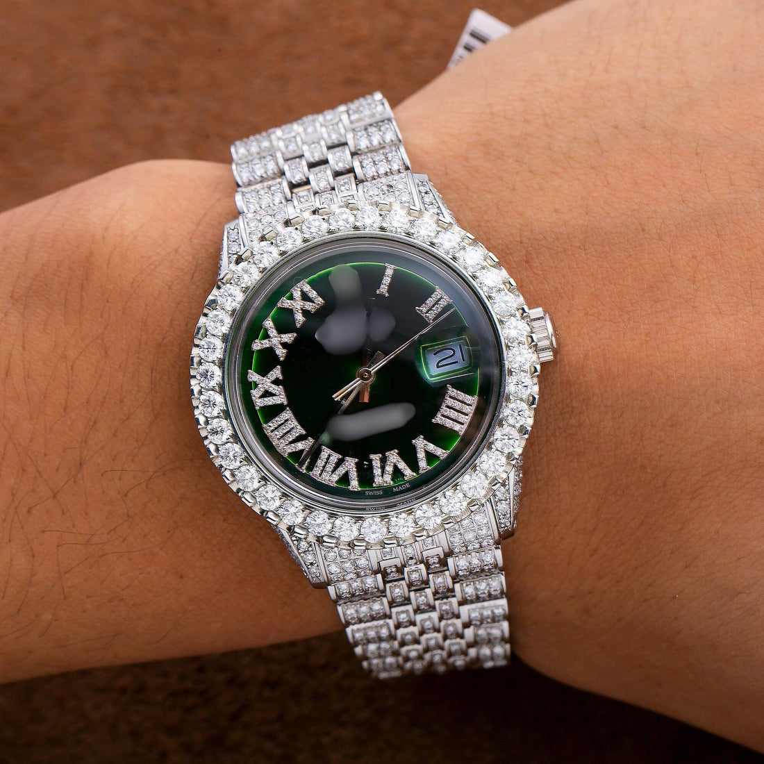 Watch with Moissanite Diamonds 36MM Green Diamond Dial With 9.25 CT Diamonds