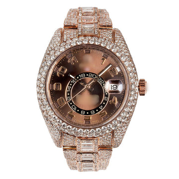 High Clarity Moissanite Watch 42mm Brown Dial 28.75CT Diamonds