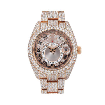 White Ice Diamond Watch  42mm Rose Gold Diamond Dial With Rose Gold Bracelet