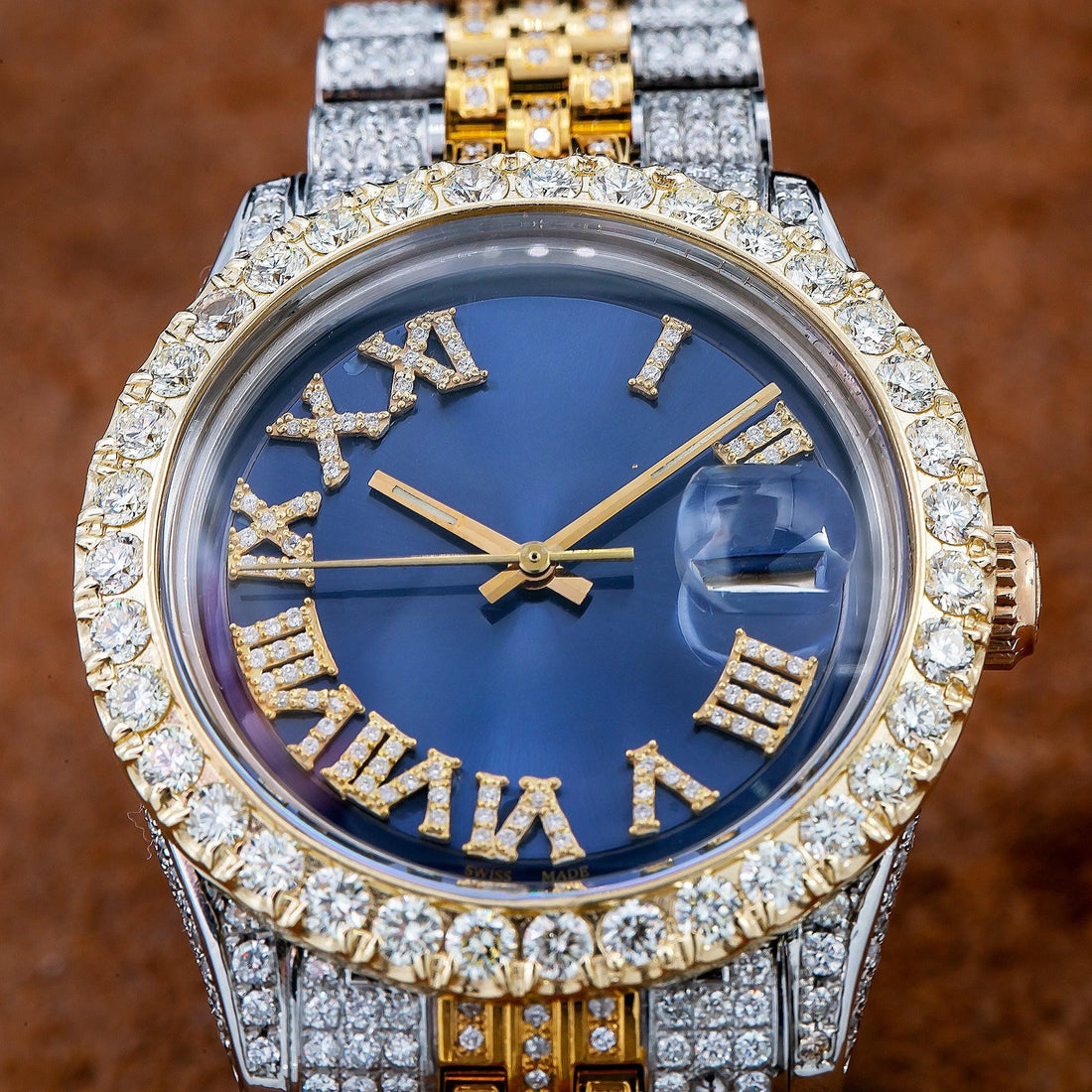 Stylish Moissanite Diamond Watch 36MM Blue Diamond Dial With 8.25 CT Diamonds