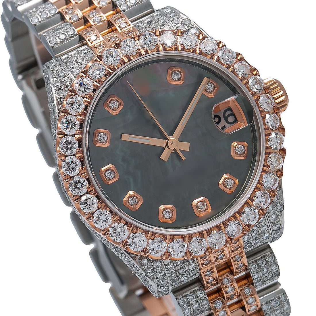 Shine Era Moissanite Watch 31mm Black Diamond Dial With 9.65 CT Diamonds