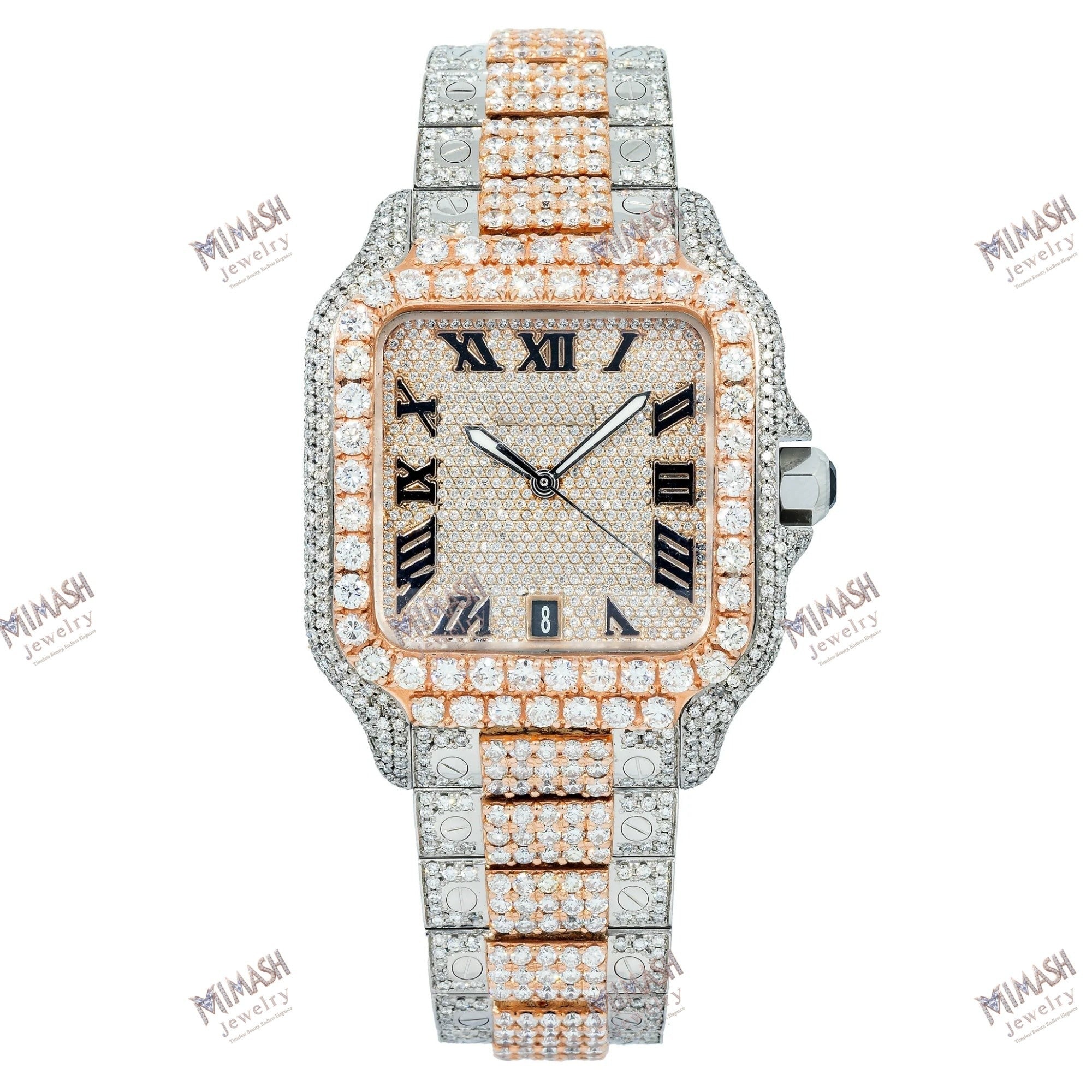 Moissanite Men’s Watch 39.8MM Diamond Dial & Bezel With Two Tone Bracelet