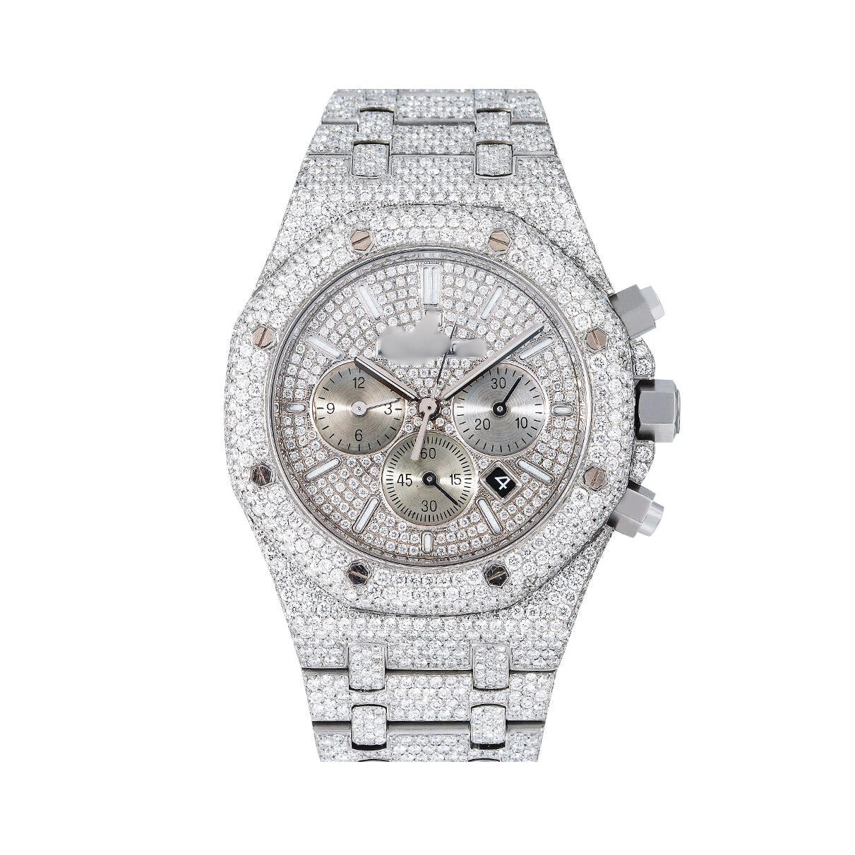 Diamond Flame Watch 42MM Silver Diamond Dial With Stainless Steel Bracelet