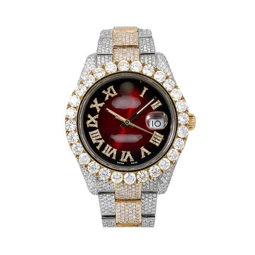 Moissanite Tidal Watch 41mm Red Diamond Dial With 25.75 CT Diamonds