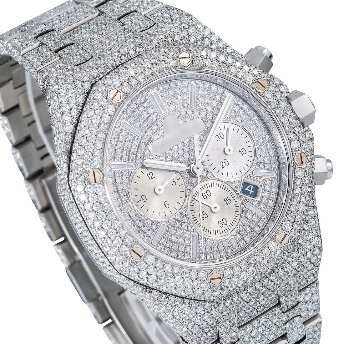 Diamond Flame Watch 42MM Silver Diamond Dial With Stainless Steel Bracelet