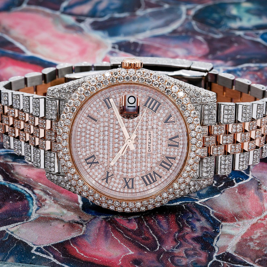 Galaxy Shine Moissanite Watch41MM Pink Diamond Dial With Two Tone Oyster Bracelet