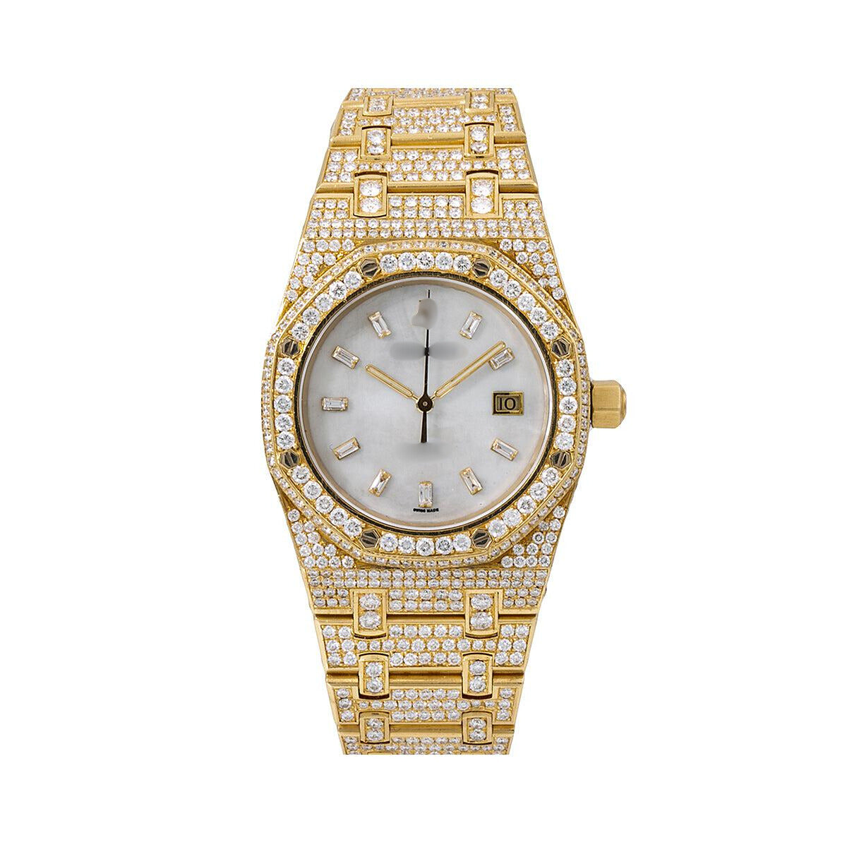 Gold Fire Moissanite Watch 33MM Silver Diamond Dial With 13.75 CT Diamonds