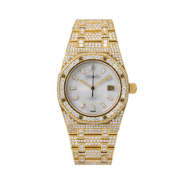 Gold Fire Moissanite Watch 33MM Silver Diamond Dial With 13.75 CT Diamonds