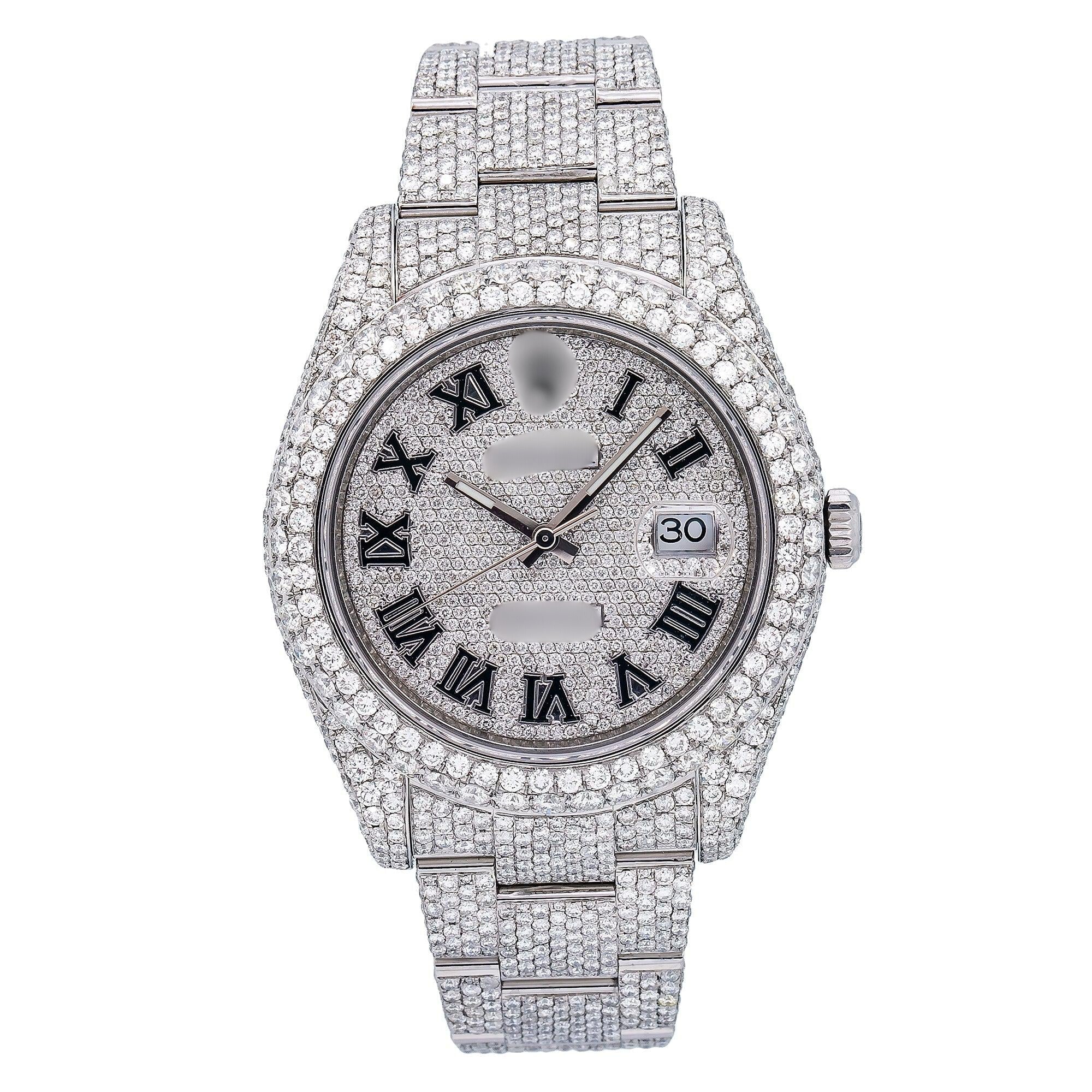 Icy Moissanite Watch for Men 41MM Silver Diamond Dial With Stainless Steel Oyster Bracelet