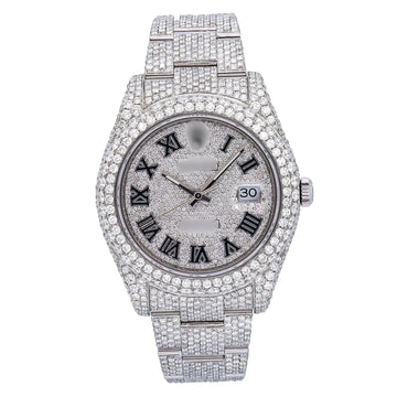 Icy Moissanite Watch for Men 41MM Silver Diamond Dial With Stainless Steel Oyster Bracelet