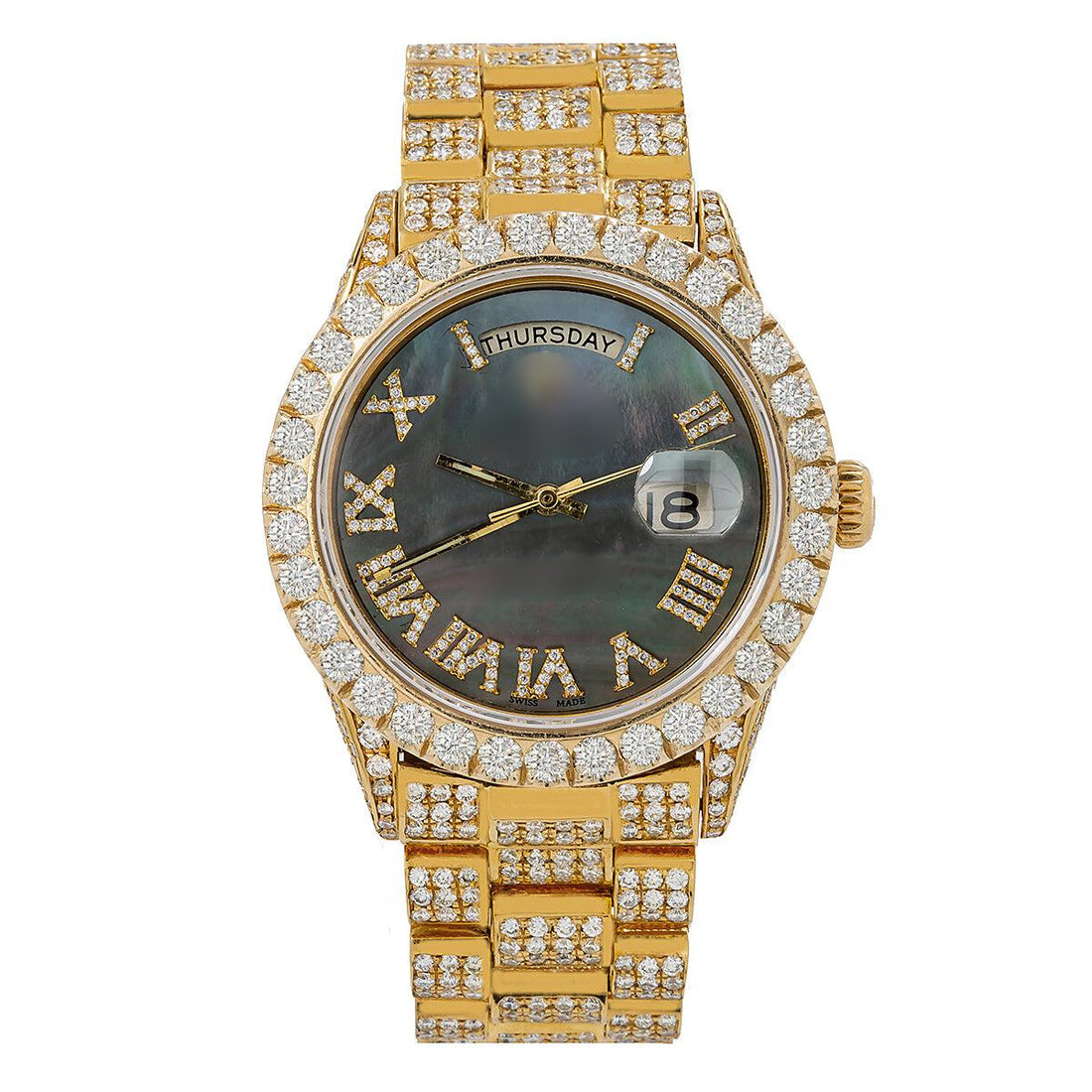 Clean Cut Moissanite Watch  36mm Black Dial with 14.75 CT Diamonds