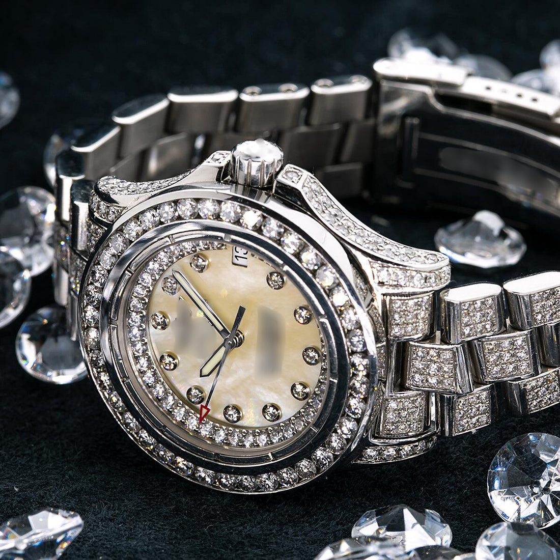Everyday Shine Moissanite Watch 33mm White Mother of Pearl with 8.0CT Diamonds Watch