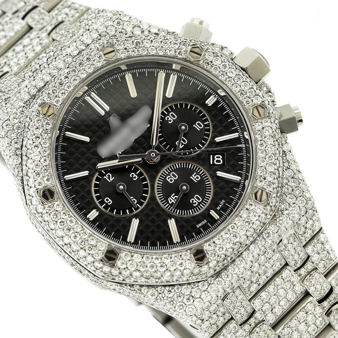 Fully Paved Moissanite Watch  41mm Black Dial With 23.75 CT Diamonds