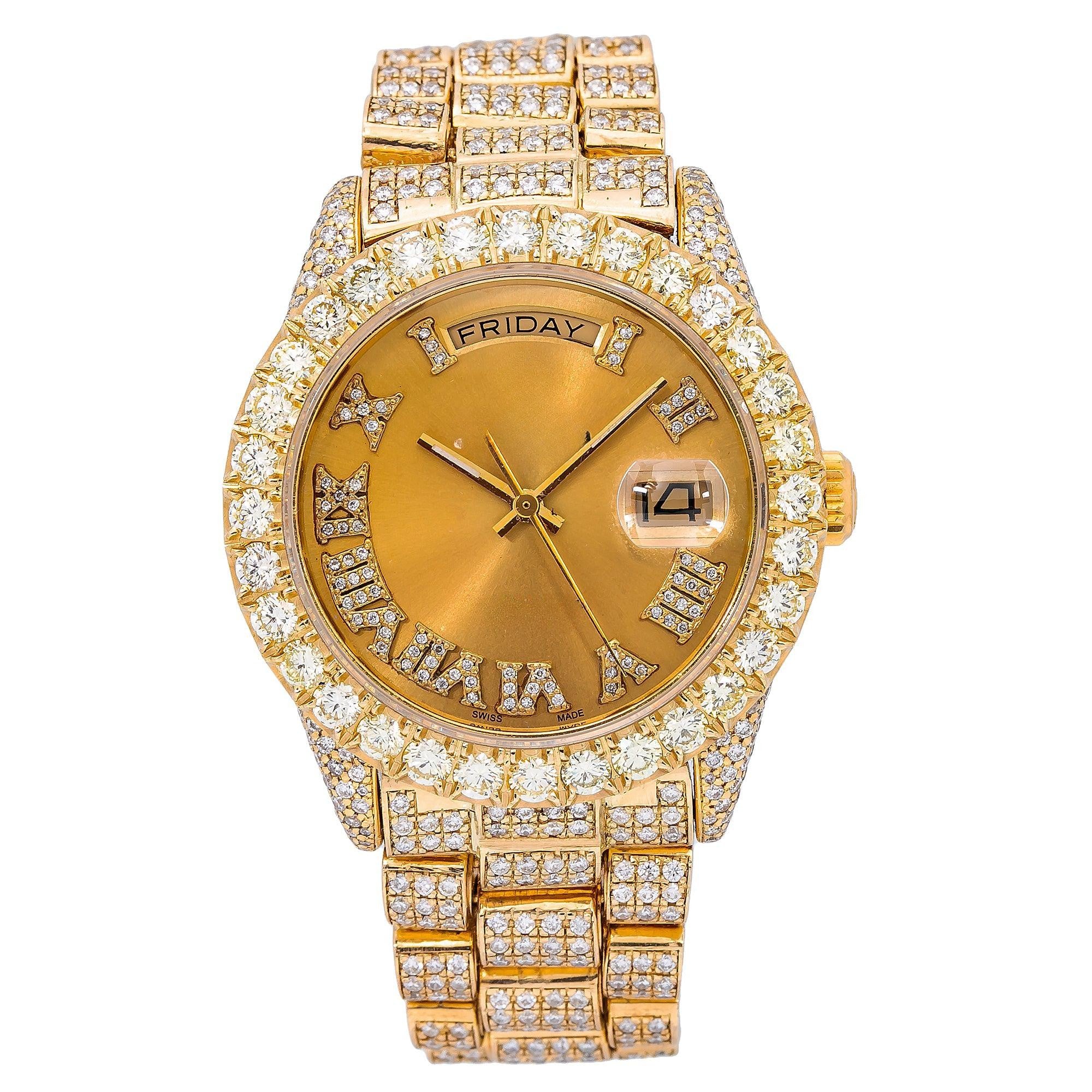 Premium Fit Moissanite Watch 36MM Champagne Diamond Dial With Yellow Gold Bracelet