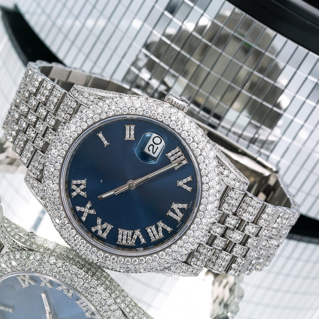 Limitless Shine Moissanite Watch  41mm Blue Diamond Dial With Stainless Steel Jubilee Bracelet