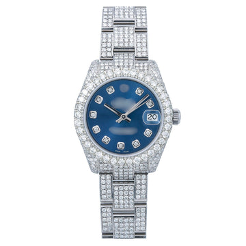 High Brilliance Moissanite Diamond Watch  31MM Blue Diamond Dial With 10.25 CT Diamonds