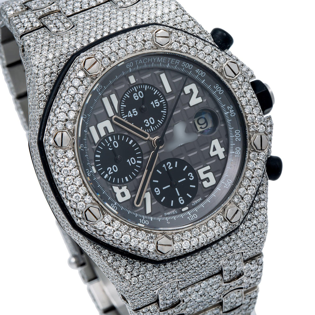 Moissanite Motion Watch 42MM Gray Dial With 33.50 CT Diamonds