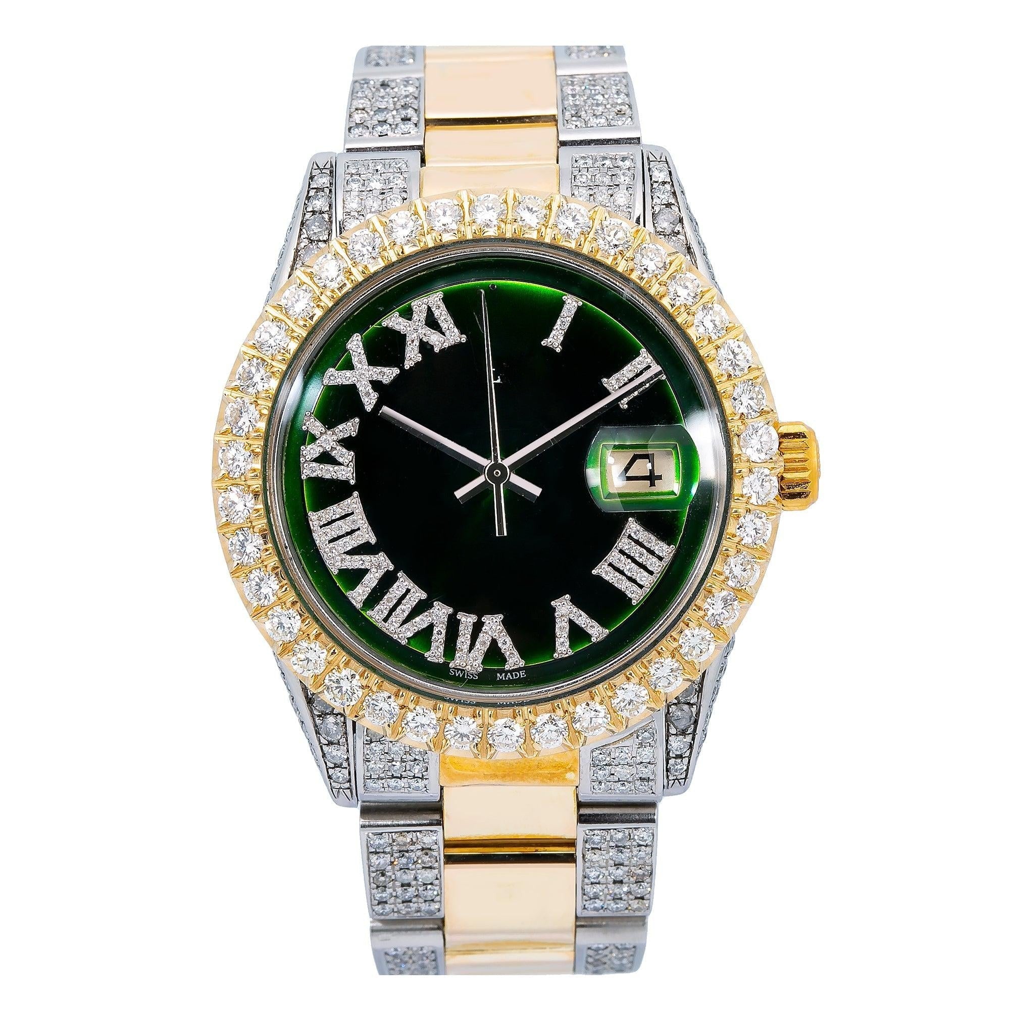 Premium Moissanite Bling Watch 36MM Green Diamond Dial With Two Tone Diamond Bracelet