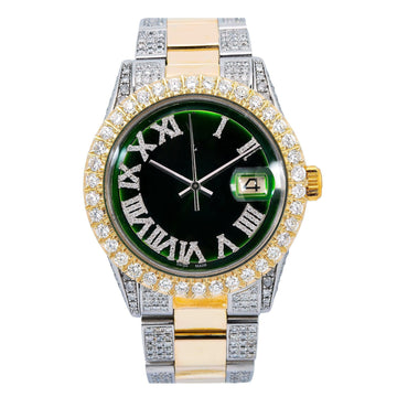 Premium Moissanite Bling Watch 36MM Green Diamond Dial With Two Tone Diamond Bracelet