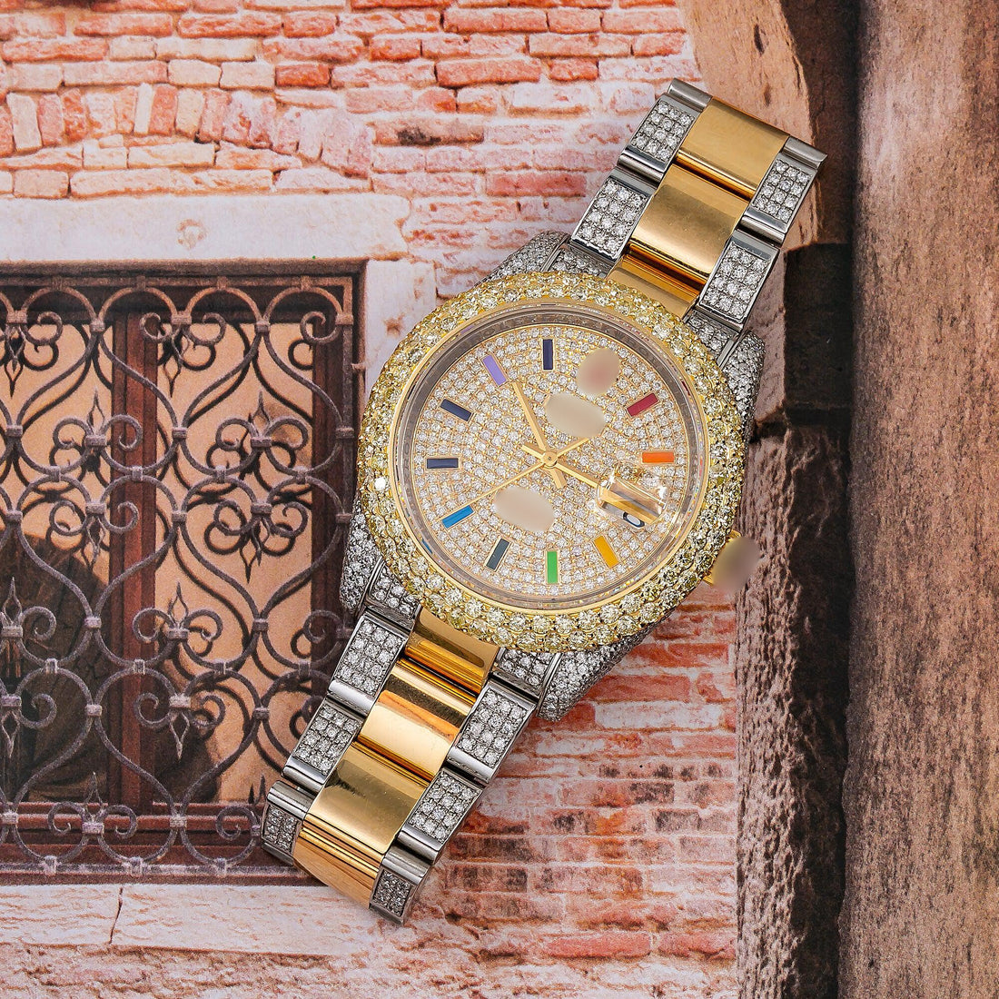 Custom Moissanite Watch  36MM Champagne Diamond Dial With Two Tone Bracelet