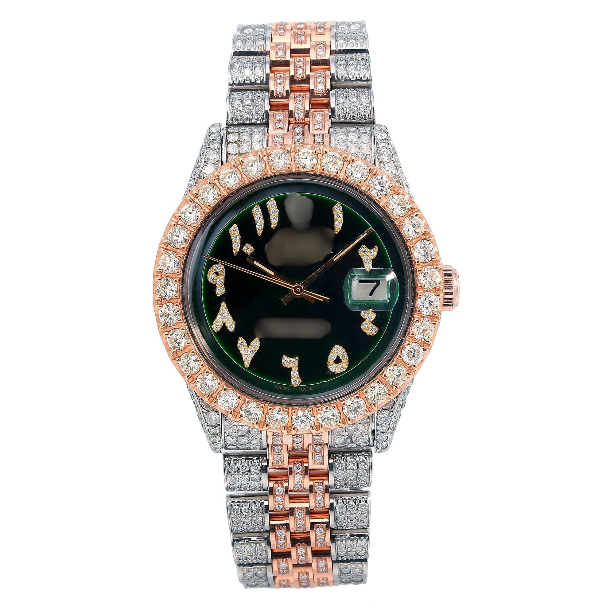 Moissanite Gents Watch 36MM Green Diamond Dial With Two Tone Bracelet