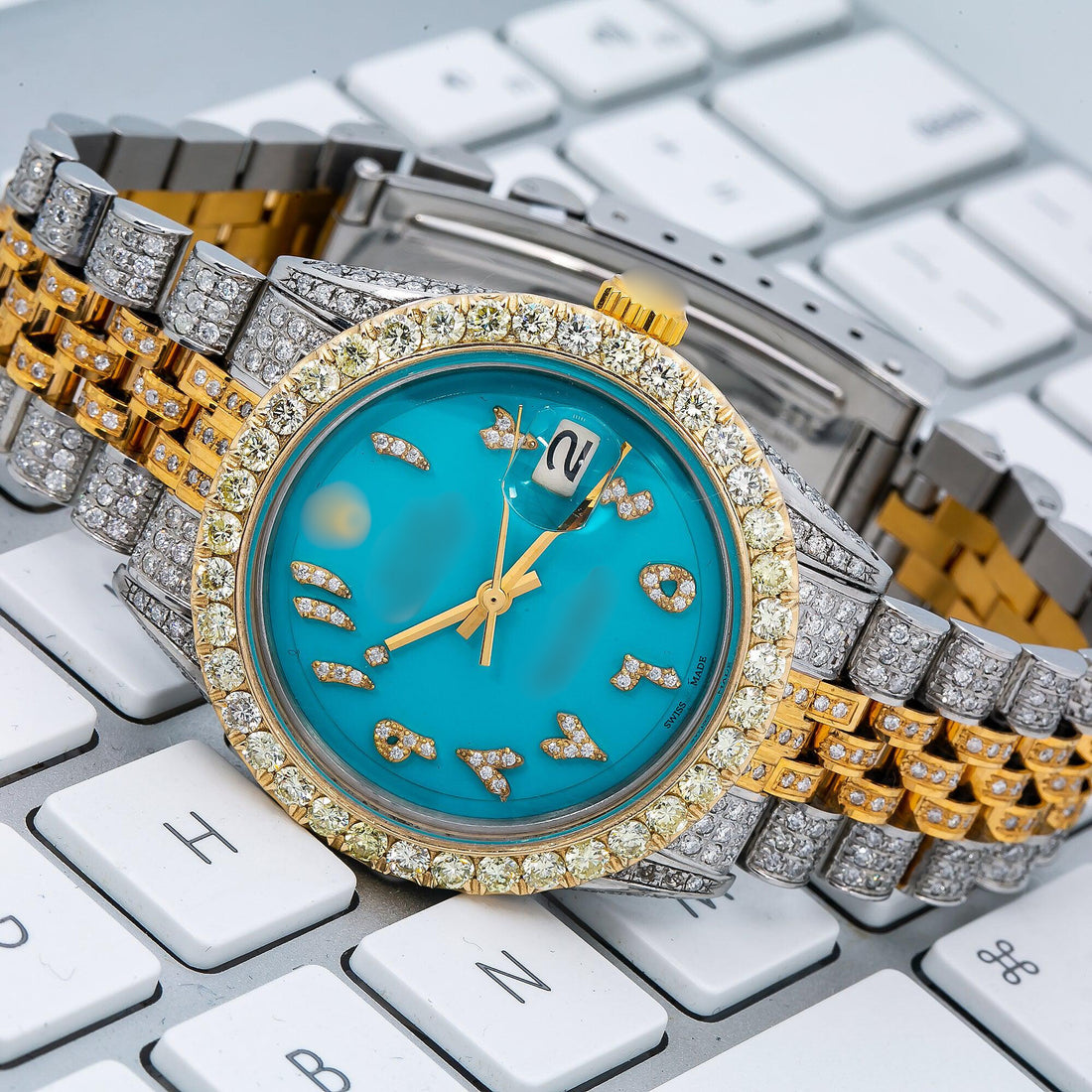 Limited Edition Moissanite Bling Watch 36MM Turquoise Diamond Dial With 8.75 CT Diamonds